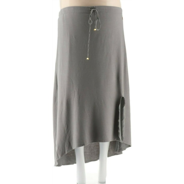 Peace Love World HiLow French Terry Knit Maxi Skirt Hthr Oatmeal XL NEW A288672
